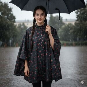 🍒 Handmade Cherry Print Cape | Button Front | M 🖤